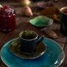 Кофейная чашка с блюдцем из керамики черного и темно-зеленого цвета Riviera Costa Nova  - фото
