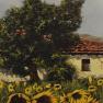 Ключница настенная белая с пейзажем "Дома и подсолнухи" Decor Toscana  - фото