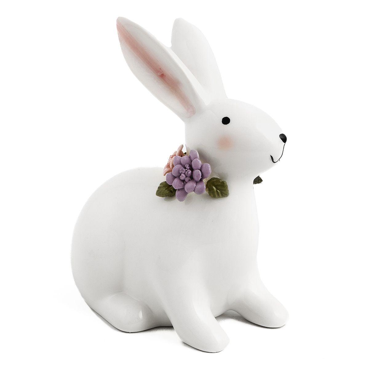 Керамічний декор "Кролик з квітами"