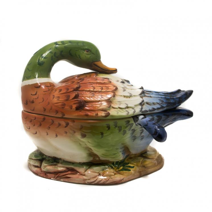 Оригінальна керамічна супниця з ручним розписом «Скромлива качка» Ceramiche Bravo - фото