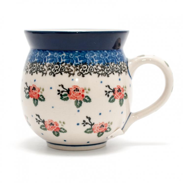 Кухоль з квітковим візерунком і блакитною облямівкою "Чайна троянда" Кераміка Артистична - фото