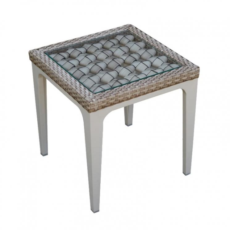 Плетений приставний столик з поліротангу з скляною стільницею Heart Skyline Design - фото