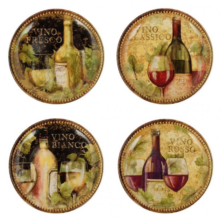 Набір керамічних тарілок для салату із зображеннями вина, 4 шт. "Сонце в келиху" Certified International - фото