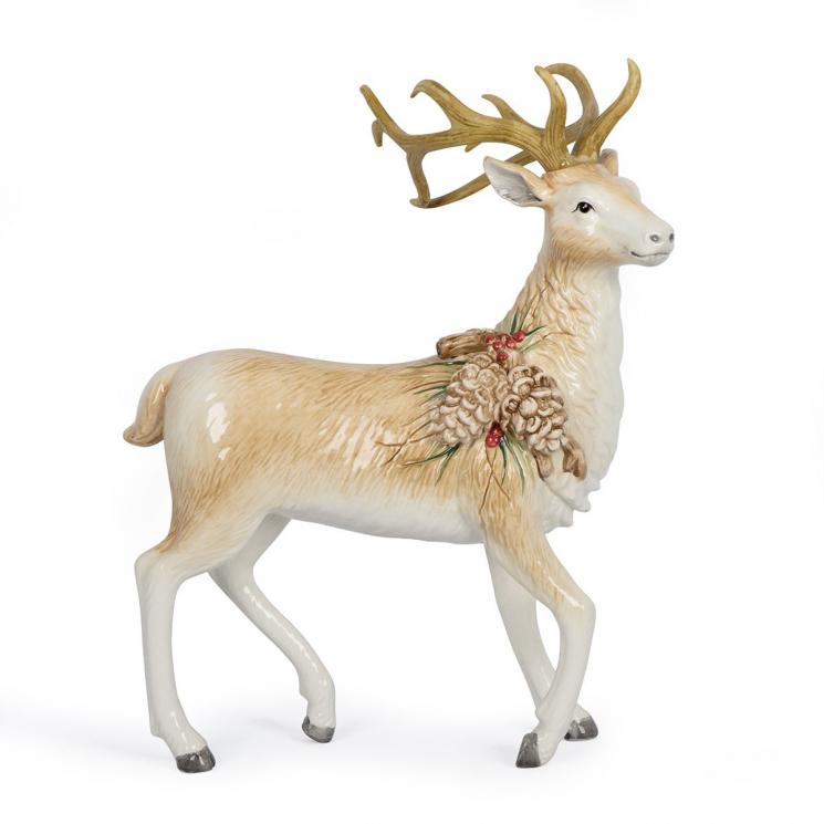 Керамічна статуетка граціозного оленя з декором з ялинових шишок "Лісовий мороз" Fitz and Floyd - фото