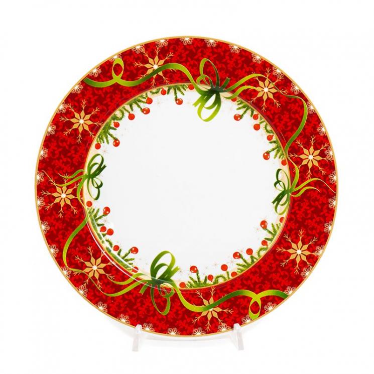 Набір обідніх новорічних тарілок із червоним бортиком «Яскраві завитки», 6 шт. Palais Royal - фото