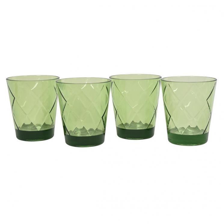 Набір із 4-х міцних зелених склянок з рельєфного акрилового скла "Алмазні грані" Certified International - фото