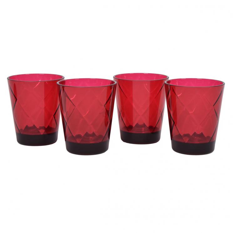 Набір червоних склянок для віскі із міцного акрилового скла, 4 шт. "Діамантові грані" Certified International - фото