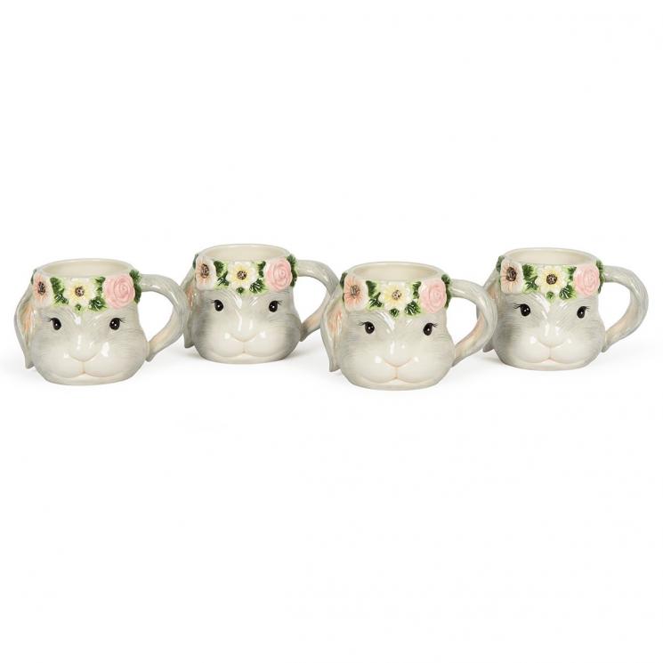 Набір із 4-х керамічних чайних чашок у формі мордочки кролика "Солодкий Зайчик" Certified International - фото