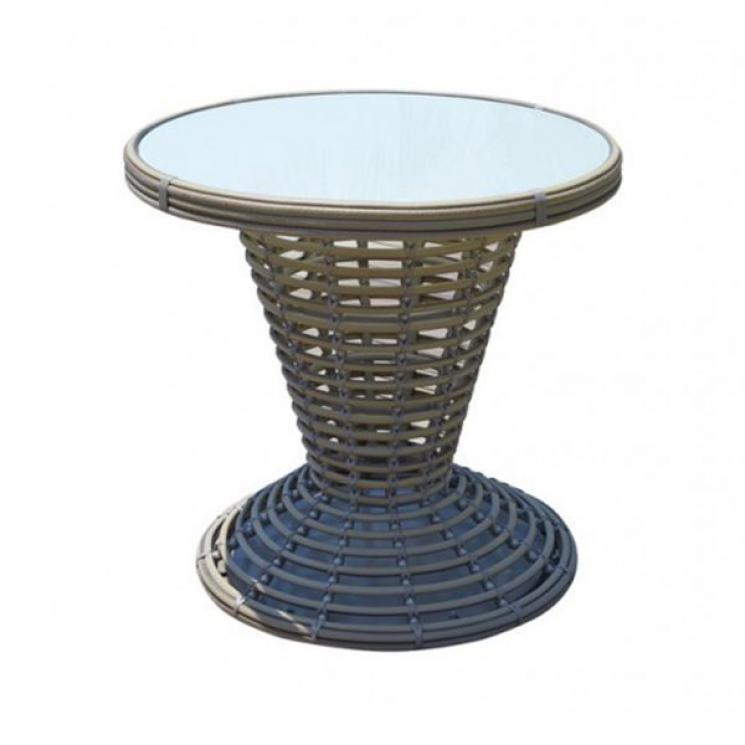 Круглий столик із плетеного ротанга зі скляною стільницею Sunday Skyline Design - фото
