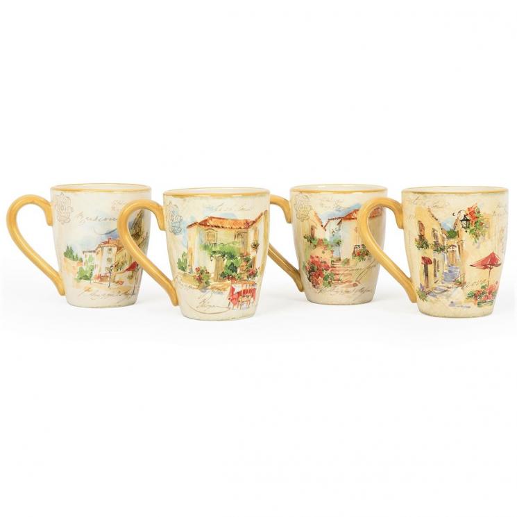 Набір із 4-х керамічних чайних чашок з італійськими пейзажами "Римські канікули" Certified International - фото