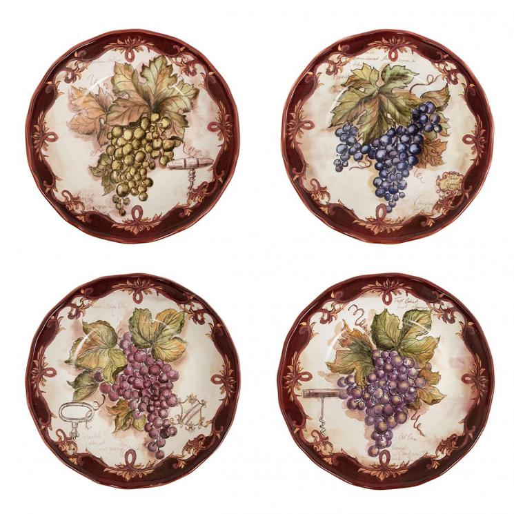 Набір із 4-х керамічних супових тарілок з малюнками у стилі кантрі "Секрети виноробів" Certified International - фото
