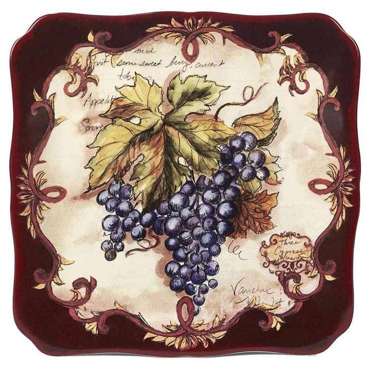 Керамічна квадратне таріль з фігурним краєм "Секрети виноробів" Certified International - фото