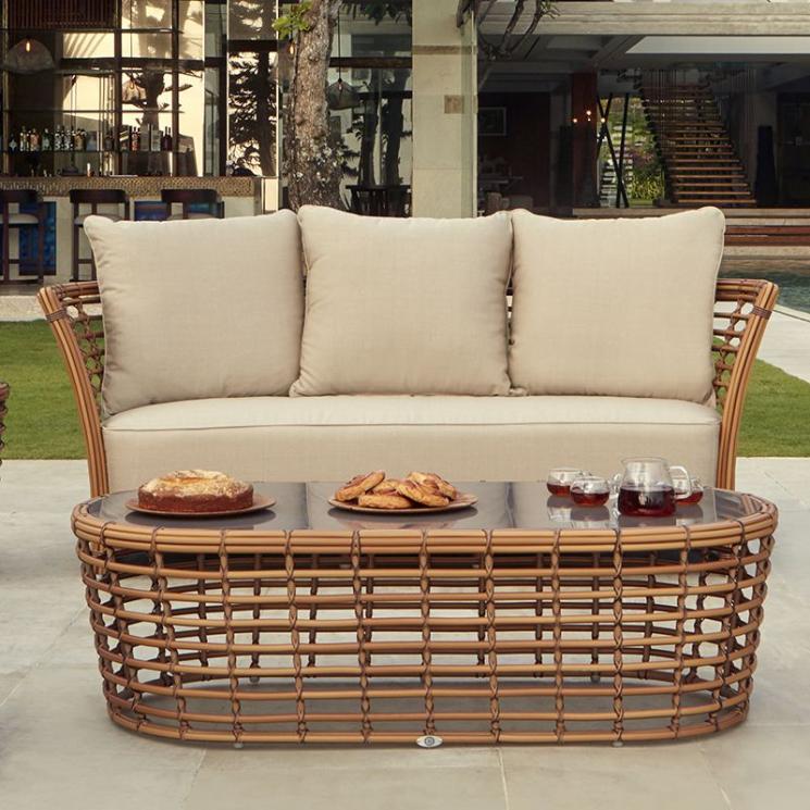 Великий на 3 особи диван з ручним плетінням із коричневого техноротангу Villa Natural Mushroom Skyline Design - фото