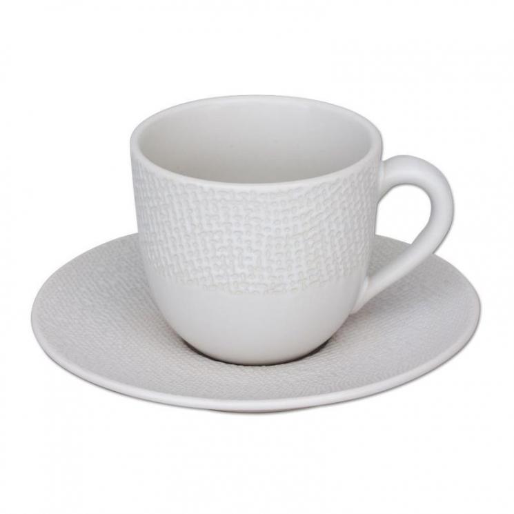 Кавова чашка з блюдцем із білої кераміки з текстурою Vesuvio Bastide - фото