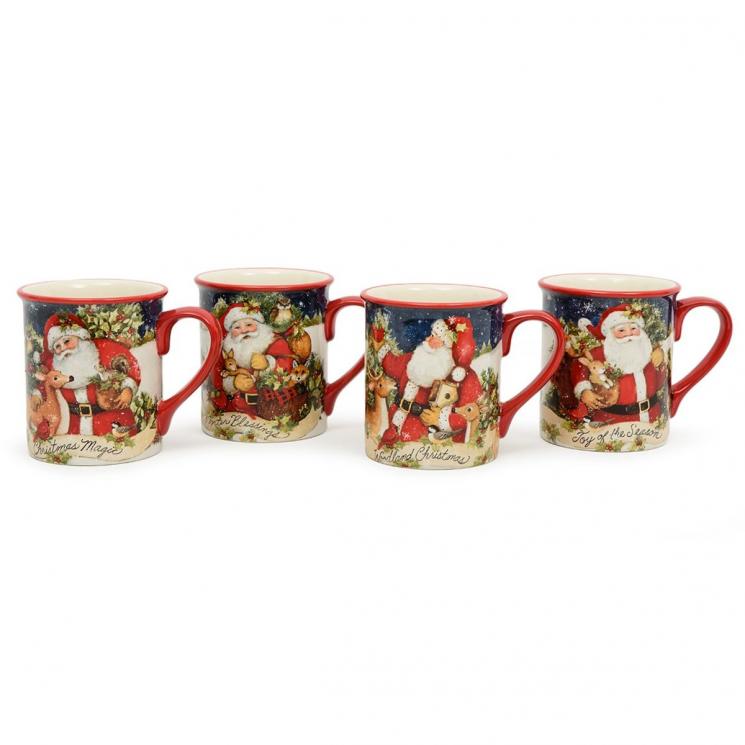 Набір з 4-х новорічних чайних чашок з міцної кераміки "Різдво з Сантою" Certified International - фото