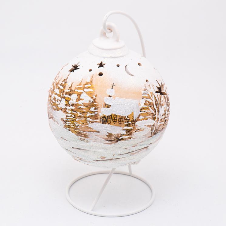 Декор у золотисто-бежевих тонах з LED-підсвічуванням "Кулька новорічна" Villa Grazia - фото