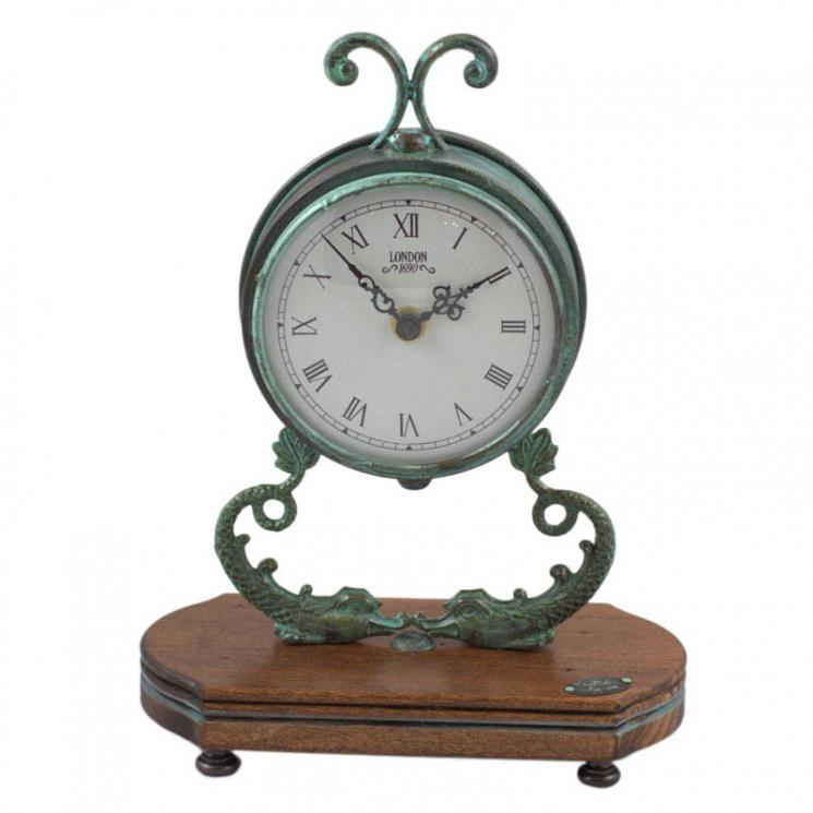 Настільний годинник з дерева та зістареної латуні із зеленим відтінком Capanni - фото