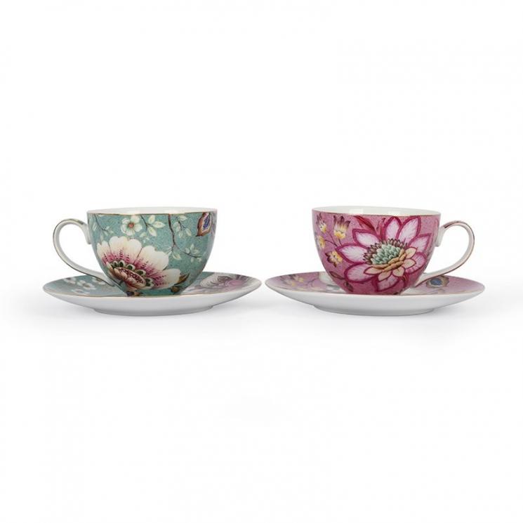 Чайний набір з 2 чашок з блюдцями з квітами Fleurs Palais Royal - фото
