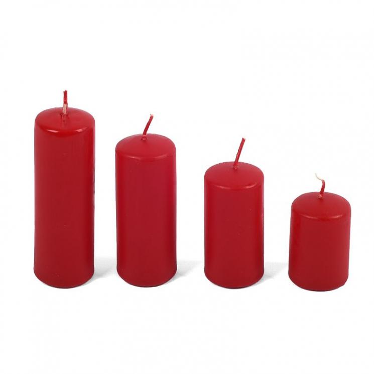 Набір із 4-х червоних свічок у формі циліндра Mercury - фото