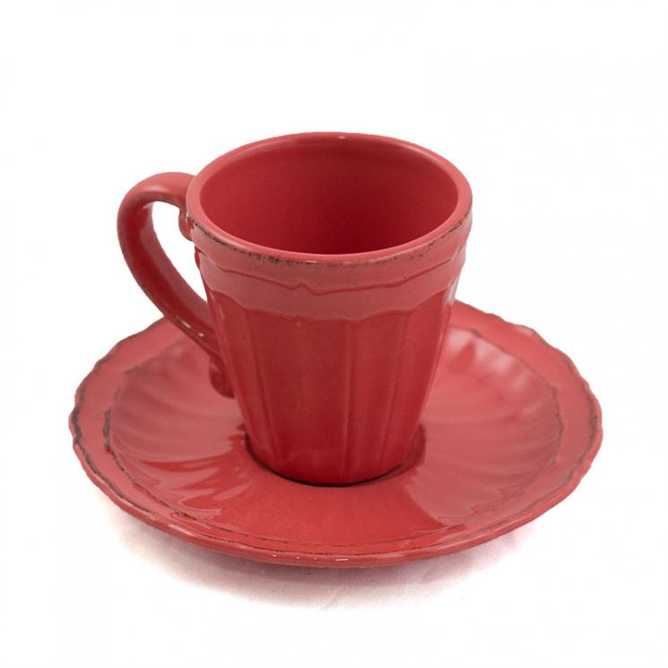 Витончена кавова чашка із блюдцем коралового кольору Dalia Comtesse Milano - фото