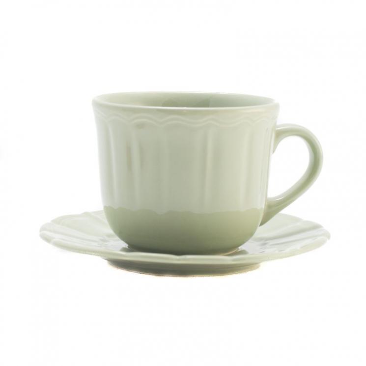 Керамічна чайна чашка із блюдцем світло-зеленого відтінку Ritmo Comtesse Milano - фото