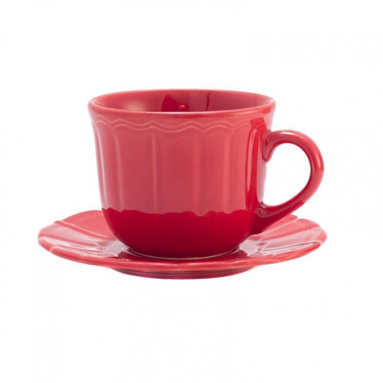 Велика чайна чашка з блюдцем із червоної кераміки Ritmo Comtesse Milano - фото