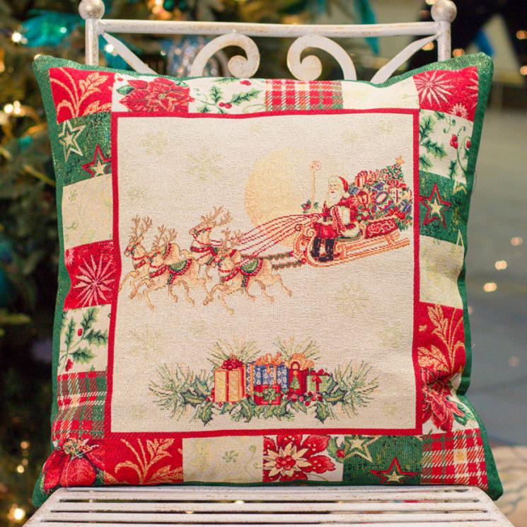 Наволочка гобеленова новорічна з люрексом "Печворк" Villa Grazia - фото