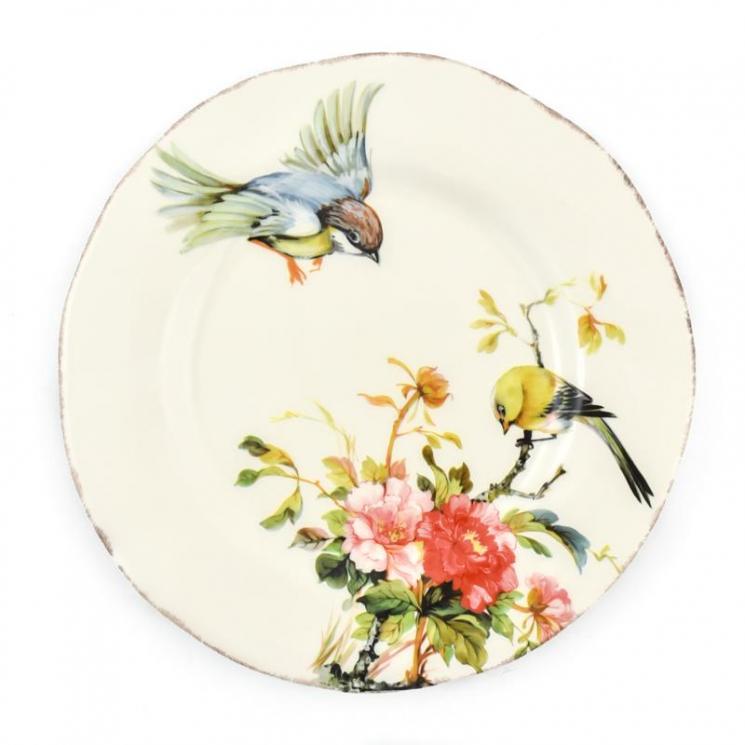 Десертна тарілка з кераміки із зображенням птахів та квітів "Весна" Bizzirri - фото