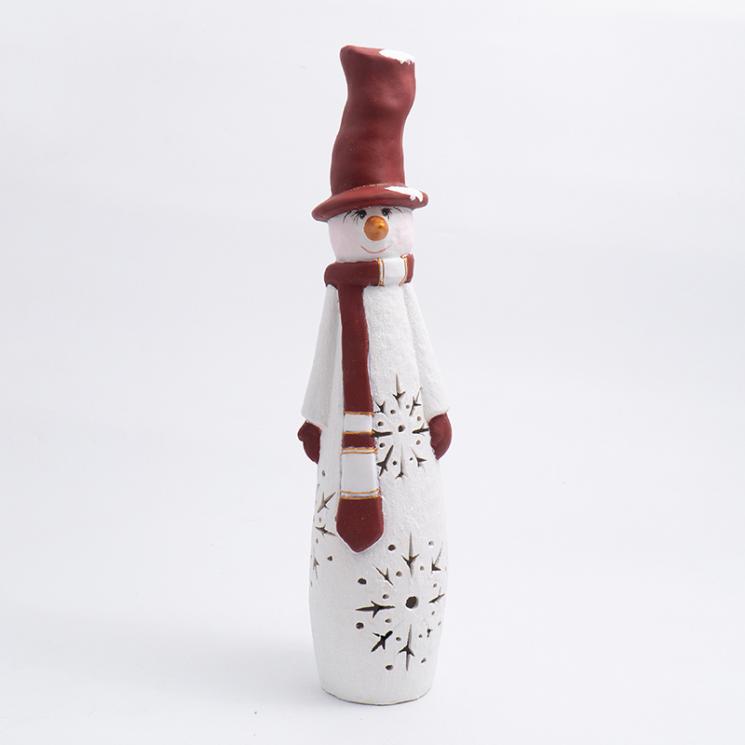 Висока новорічна статуетка з LED-підсвічуванням «Сніговик у червоному капелюсі» Villa Grazia - фото