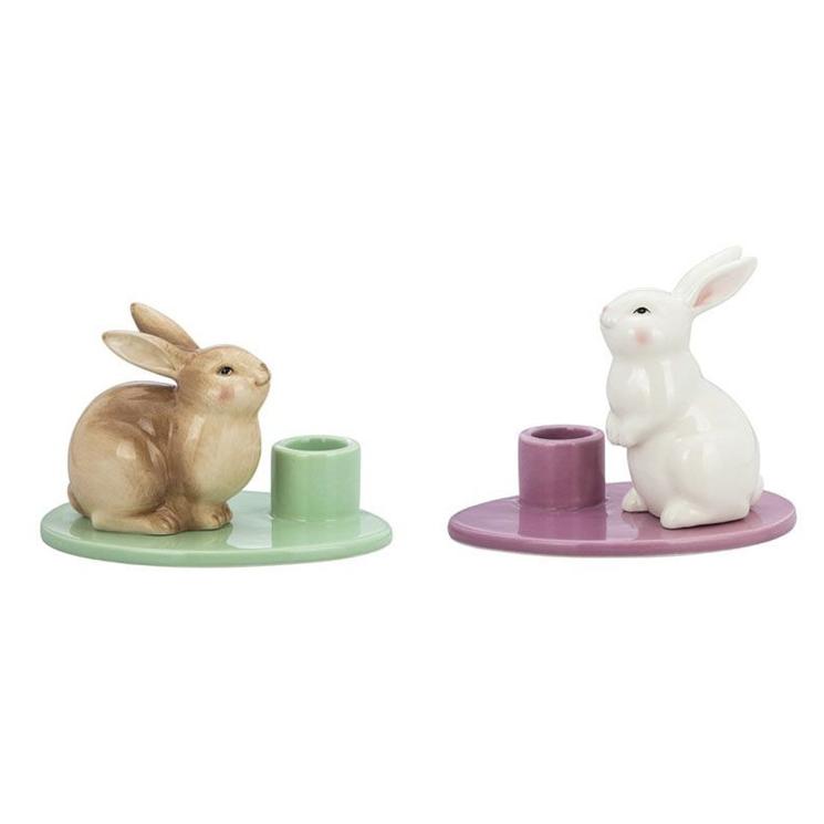 Набір з 2-х керамічних свічників із кроликами H. B. Kollektion - фото