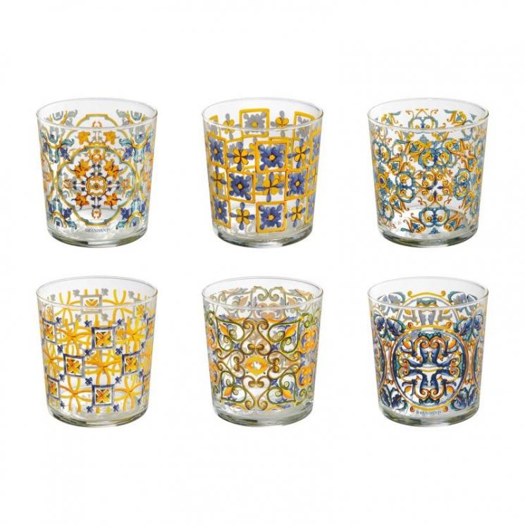 Набір із 6-ти скляних склянок з етнічним візерунком Medicea Brandani - фото