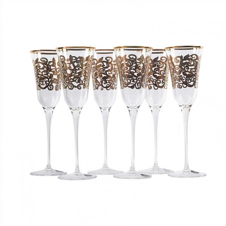 Набір із 6-ти бокалів для шампанського з позолотою Julia Oro Maison - фото