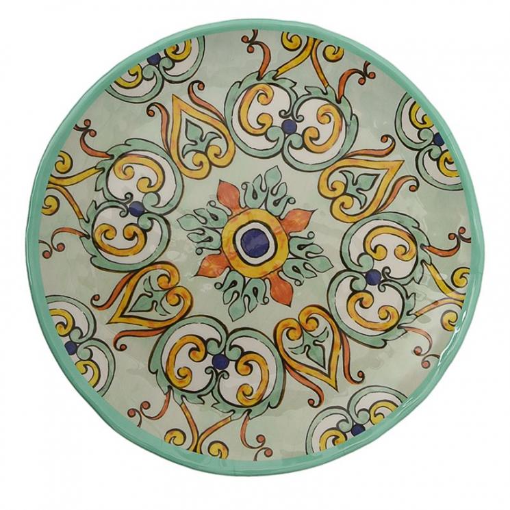 Тарілка обідня з меламіну з орнаментом на бірюзовому фоні Medicea Brandani - фото