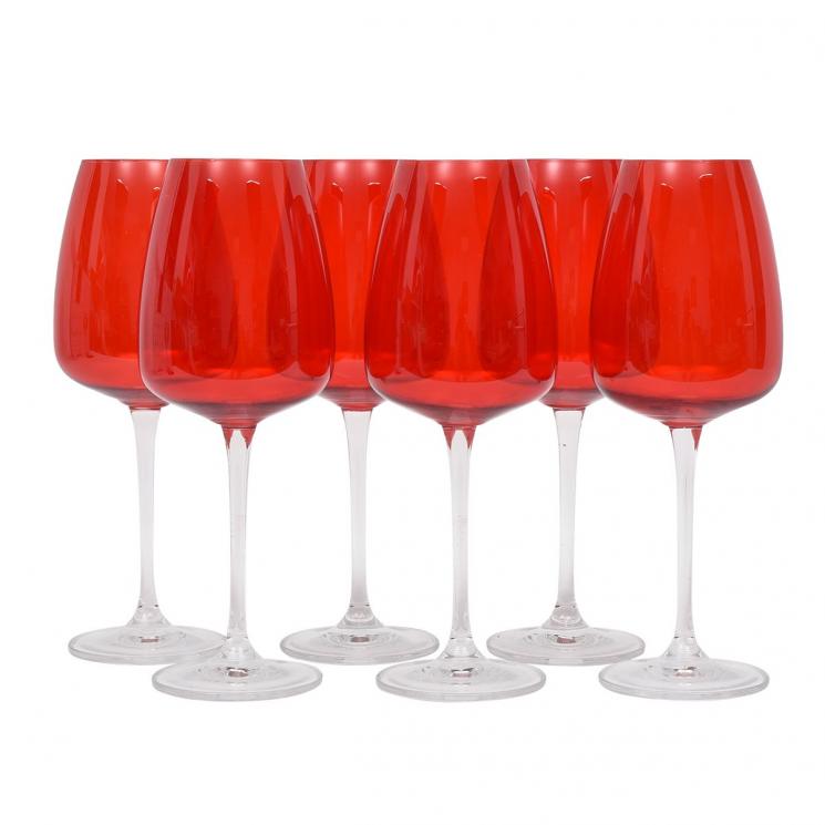 Набір червоних келихів для вина на прозорій ніжці Passion Maison, 6 шт - фото