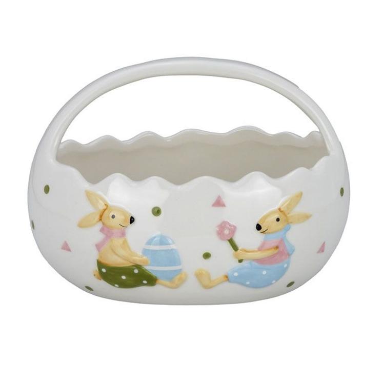 Керамічний білий кошик для солодощів з кроликами H. B. Kollektion - фото