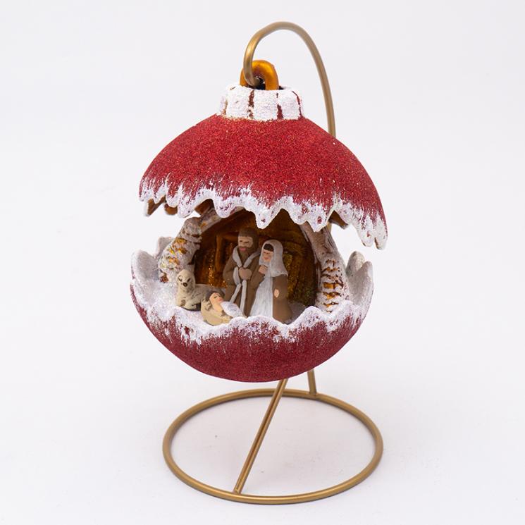 Невелика керамічна куля червоного кольору з LED-підсвічуванням «Святе сімейство» Villa Grazia - фото