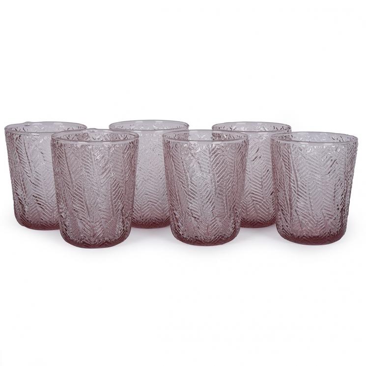 Набір із 6-ти скляних склянок ніжно-рожевого кольору з рослинним візерунком Montego Maison - фото
