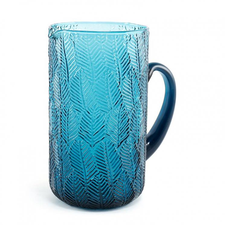 Синій скляний глечик оригінальної форми Montego Maison - фото