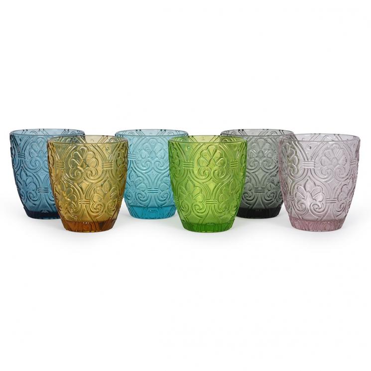 Різнокольорові скляні склянки із рельєфним декором, набір 6 шт. Corinto Maison - фото