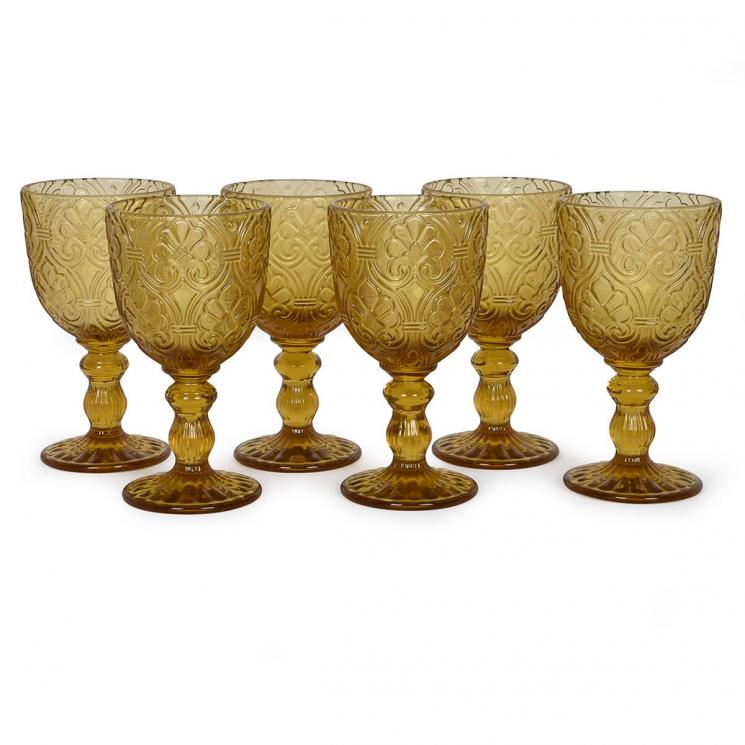Набір скляних келихів бурштинового кольору на фігурних ніжках, 6 шт. Corinto Maison - фото