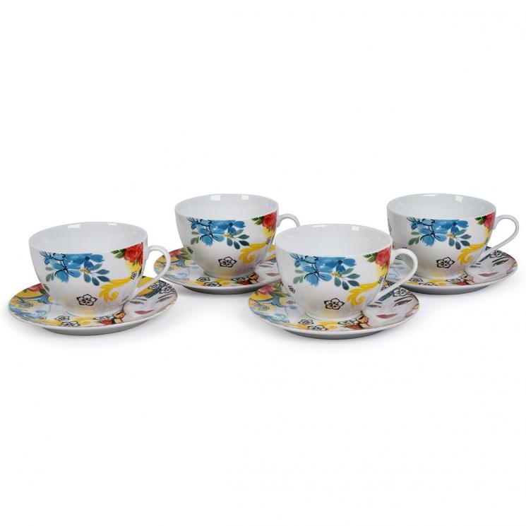 Набір з 4-х порцелянових чашок для чаю з блюдцями Isabella Maison - фото