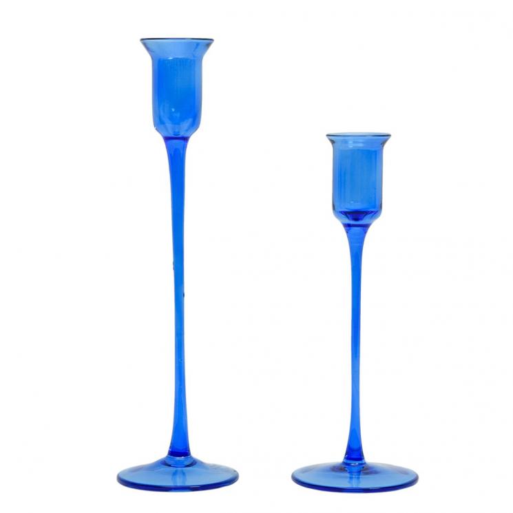 Набір із 2-х скляних свічників синього кольору Amelie Maison - фото