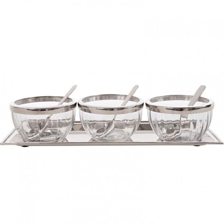 Комплект з 3-х скляних піал на нікельованій таці Dinner HOFF Interieur - фото