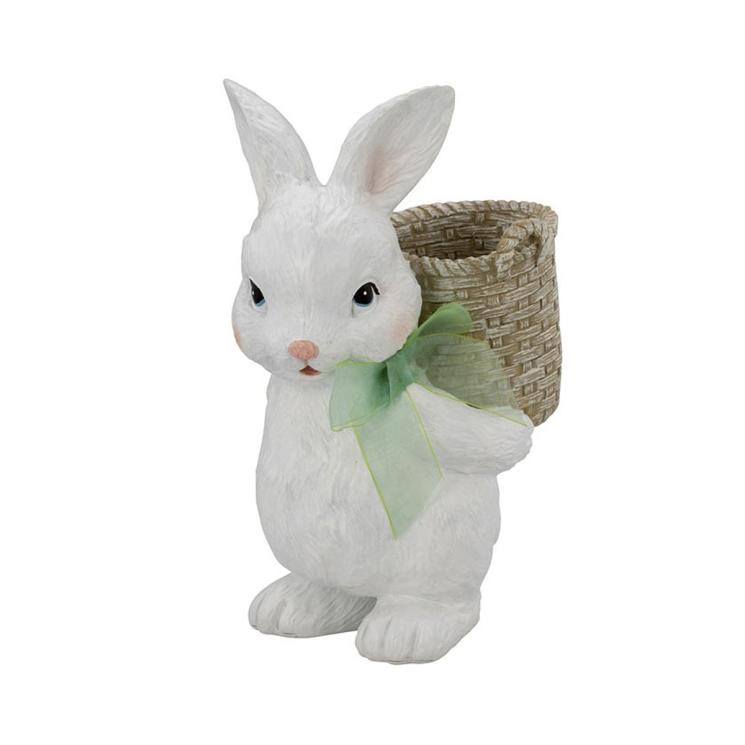 Пасхальна біла статуетка "Кролик з плетеним кошиком" H. B. Kollektion - фото
