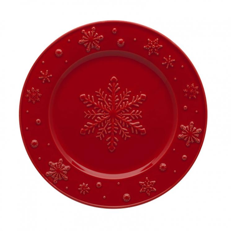 Тарілка десертна червона з опуклим малюнком "Сніжинки" Bordallo - фото