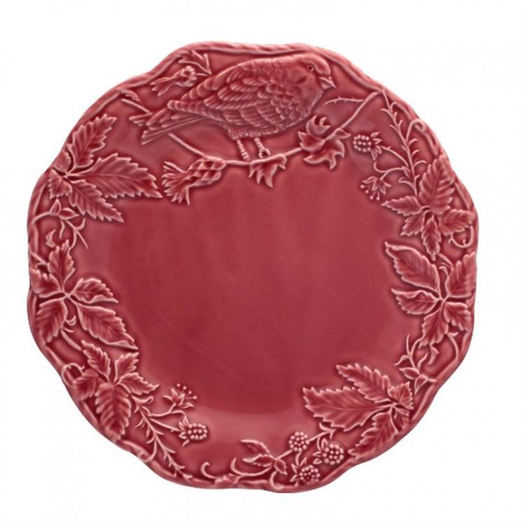 Рожева тарілка з товстої кераміки з рельєфним декором "Артишок та птах" Bordallo - фото