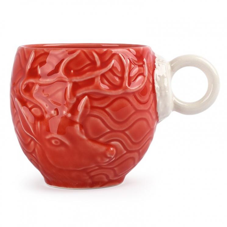 Помаранчева керамічна чашка із зображенням оленя "Новорічне диво" Bordallo - фото