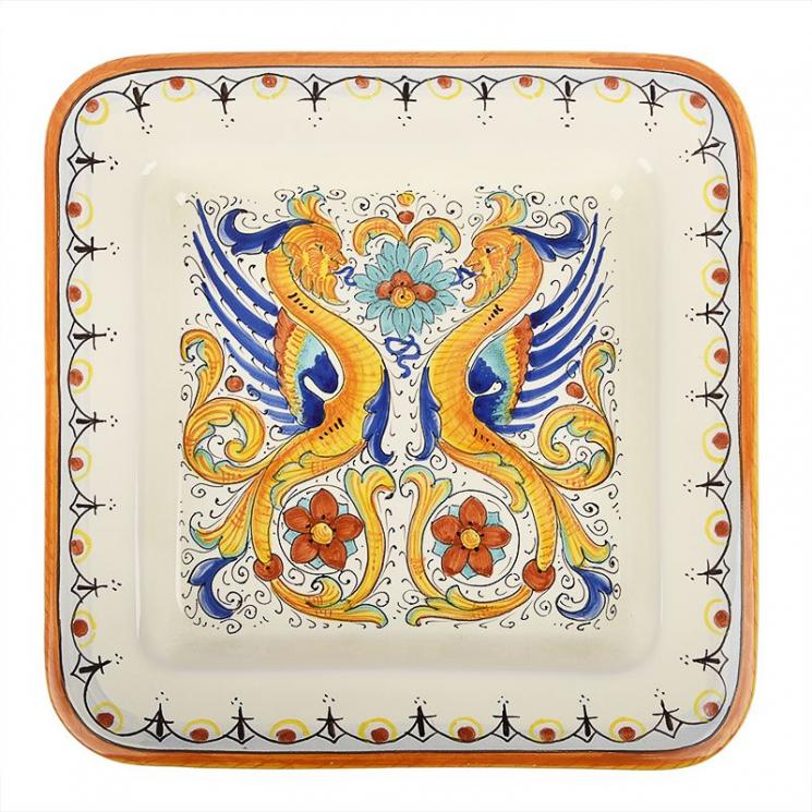 Декоративна тарілка ручної роботи із зображенням двох драконів L´Antica Deruta - фото