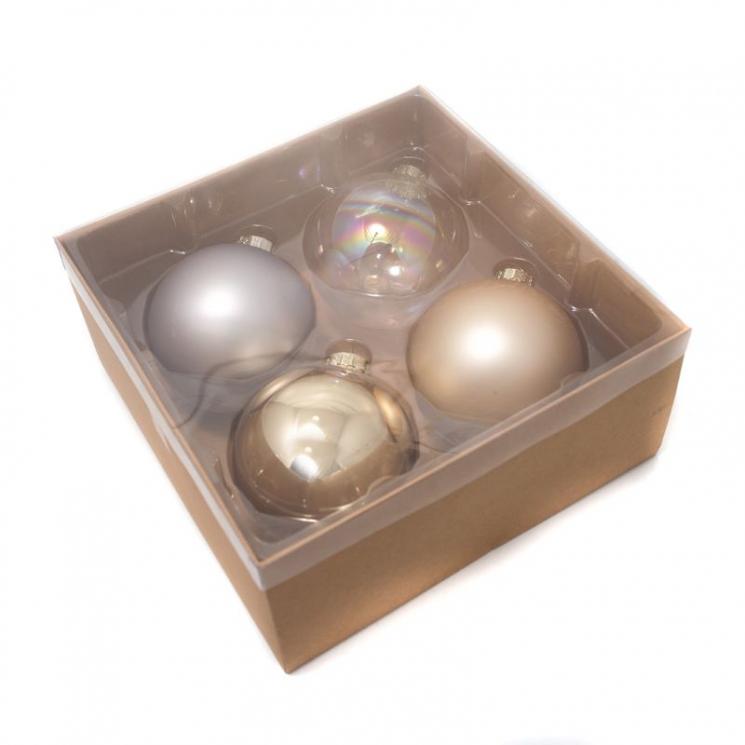 Набір із чотирьох ялинкових куль золотистого та сріблястого кольору. EDG - фото