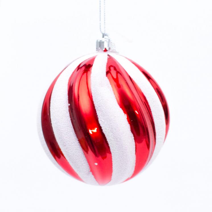 Скляна новорічна іграшка червоного та білого кольорів EDG - фото